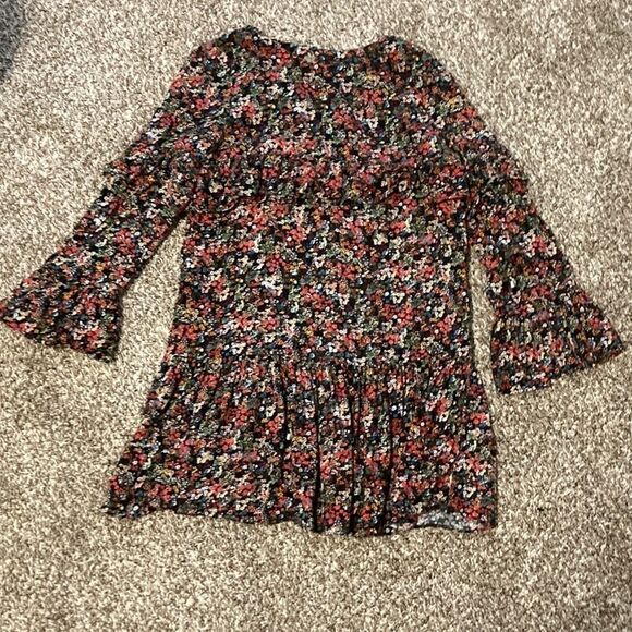 Zara Trafaluc Collection Black Floral Boho Tiered Ruffle Fall Tunic Mini Dress - Picture 12 of 16